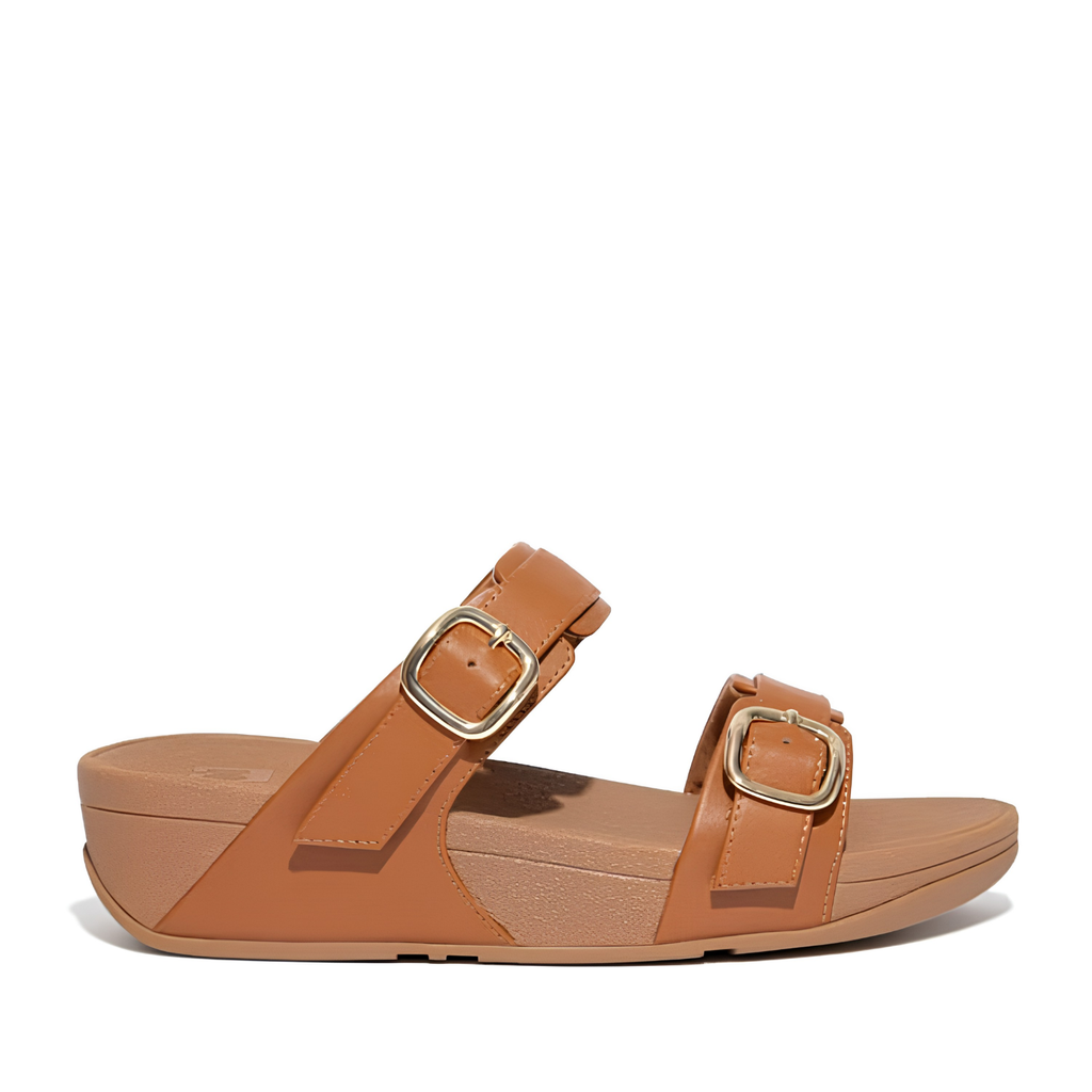 FitFlop Women's Lulu Adjustable Leather Slide Sandal - Light Tan - Microwobbleboard Midsole