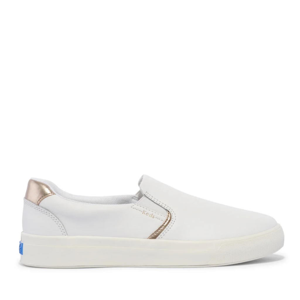 Keds Women's Pursuit Leather Slip-On Sneaker - Egret/Champagne - Softerra Footbed, Modern Court