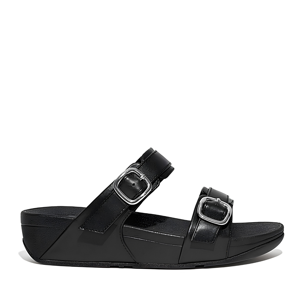 FitFlop Women's Lulu Adjustable Buckle Leather Slide Sandal, All Black
