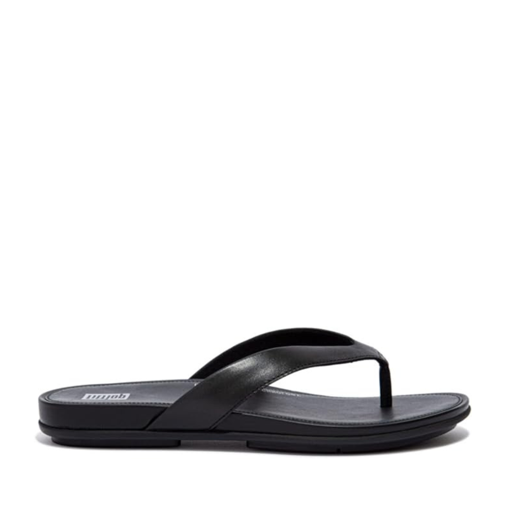 FitFlop Women's Gracie Leather Flip-Flops - All Black - Dynamicush Cushioning, Slip-Resistant