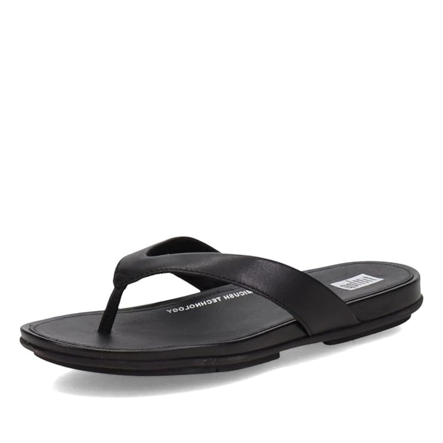 FitFlop Women's Gracie Leather Flip-Flops - All Black - Dynamicush Cushioning, Slip-Resistant