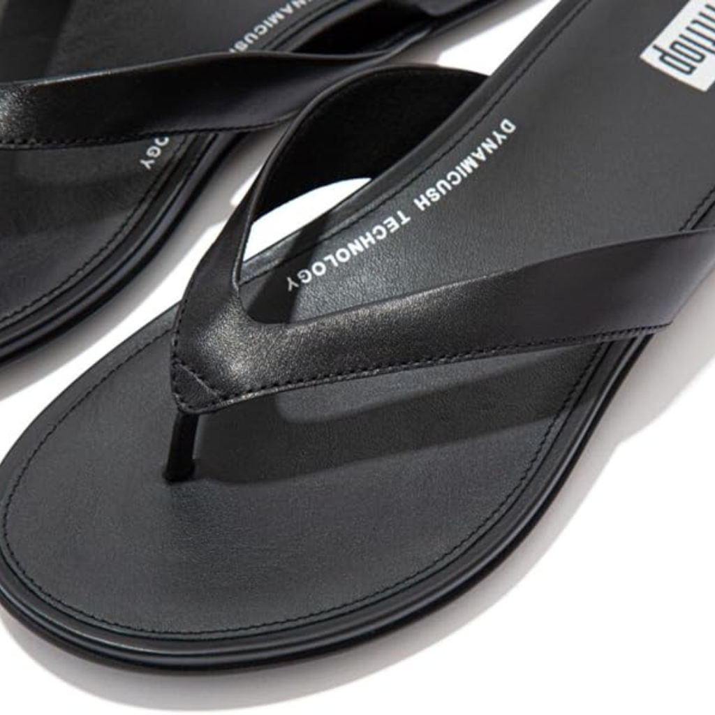 FitFlop Women's Gracie Leather Flip-Flops - All Black - Dynamicush Cushioning, Slip-Resistant