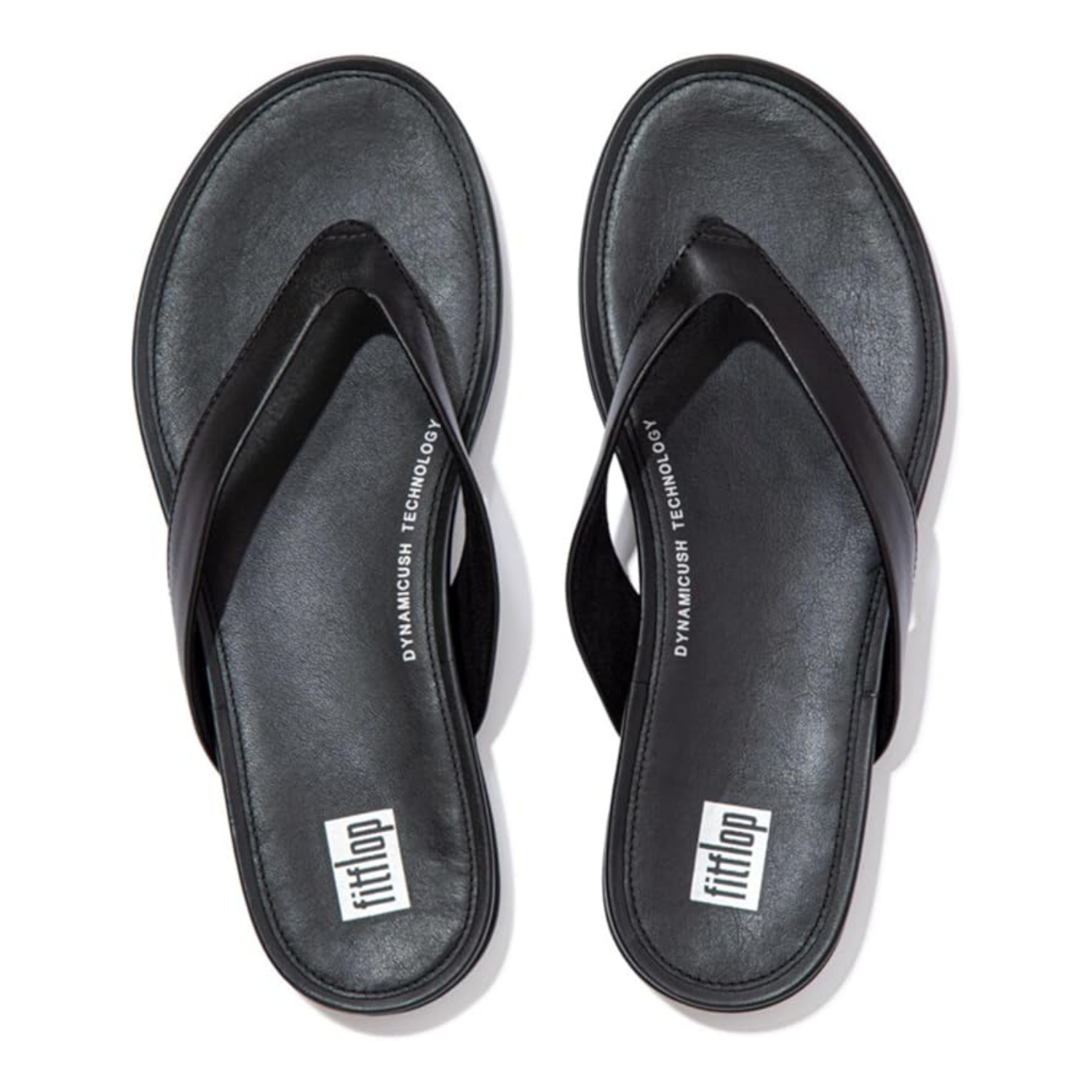 FitFlop Women's Gracie Leather Flip-Flops - All Black - Dynamicush Cushioning, Slip-Resistant