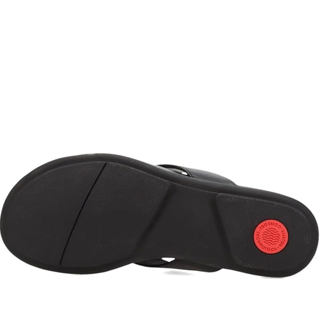 FitFlop Women's Gracie Leather Flip-Flops - All Black - Dynamicush Cushioning, Slip-Resistant