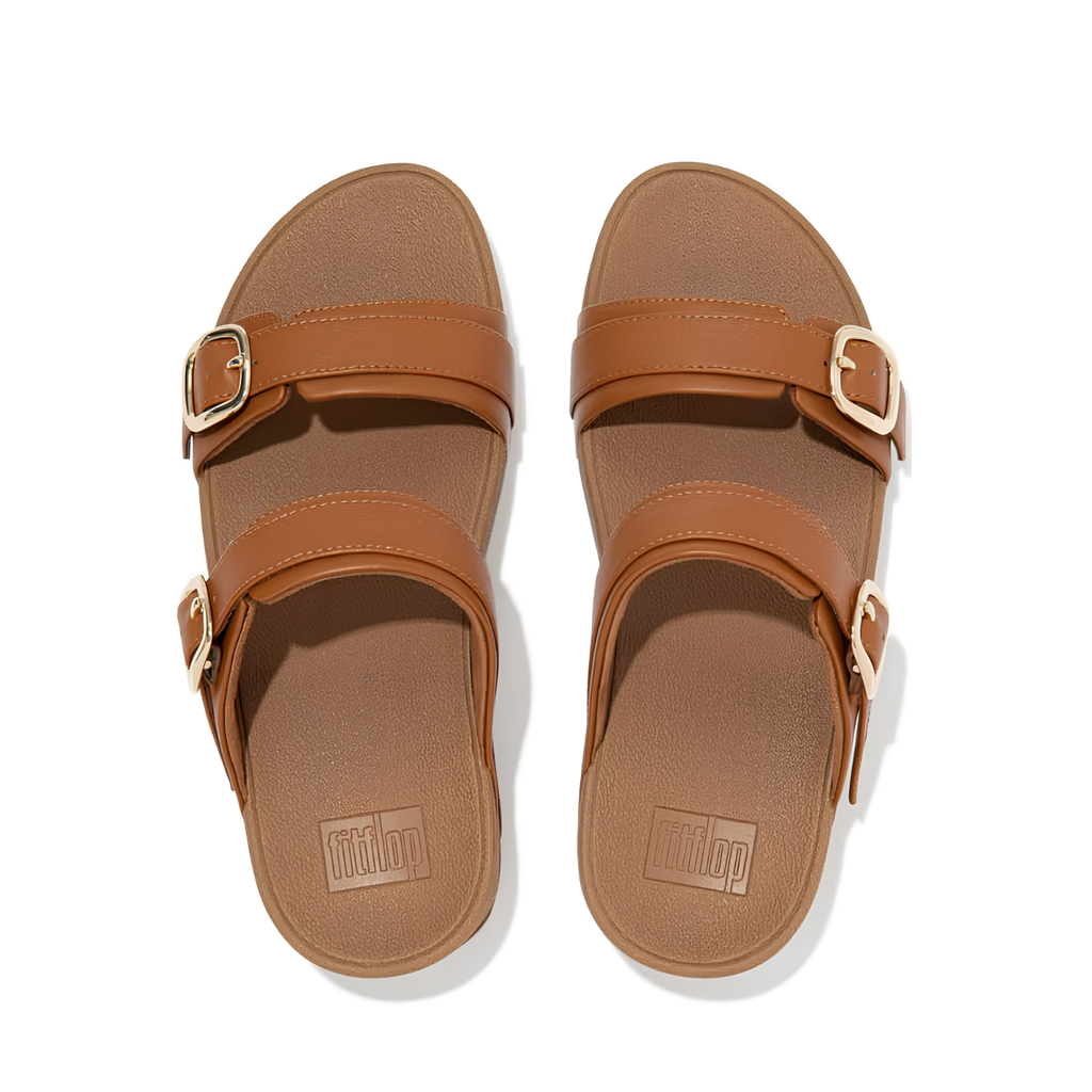 FitFlop Women's Lulu Adjustable Leather Slide Sandal - Light Tan - Microwobbleboard Midsole