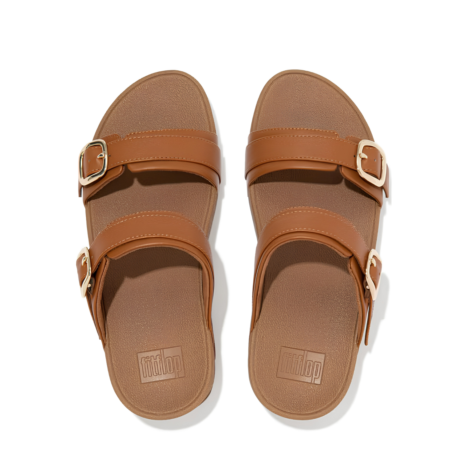 FitFlop Women's Lulu Adjustable Leather Slide Sandal - Light Tan - Microwobbleboard Midsole