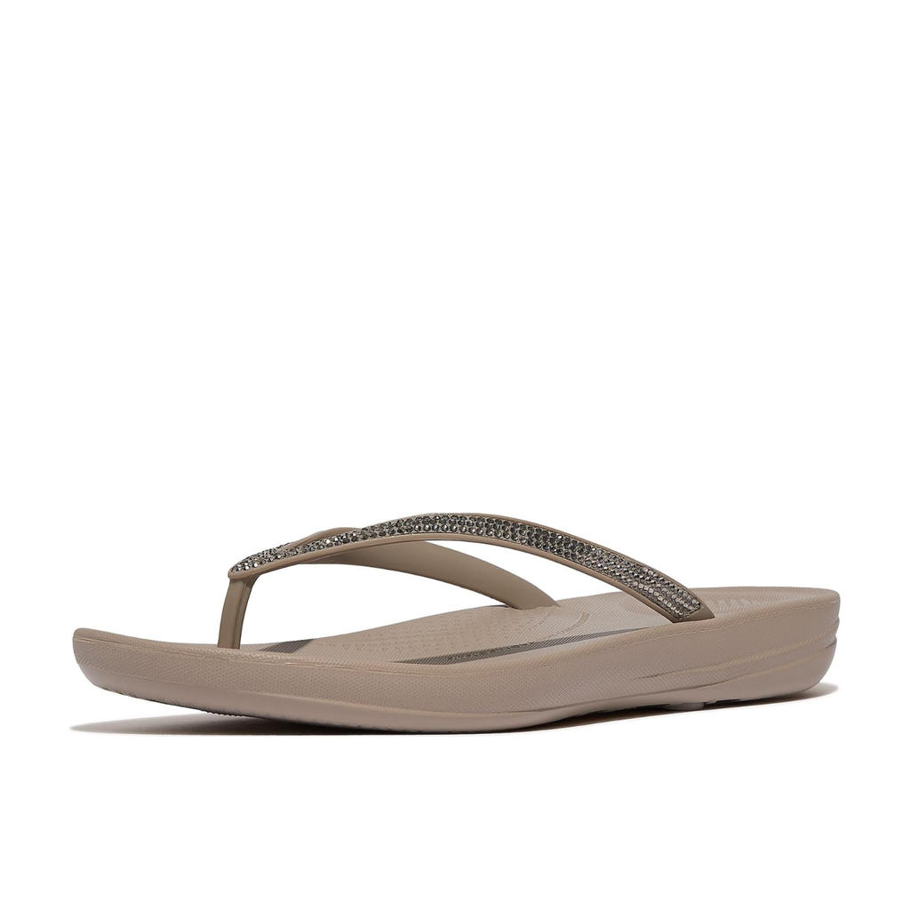 FitFlop Women's iQushion Ombre Sparkle Flip-Flops - On Taupe / Pewter - Ergonomic Cushioned Sandal