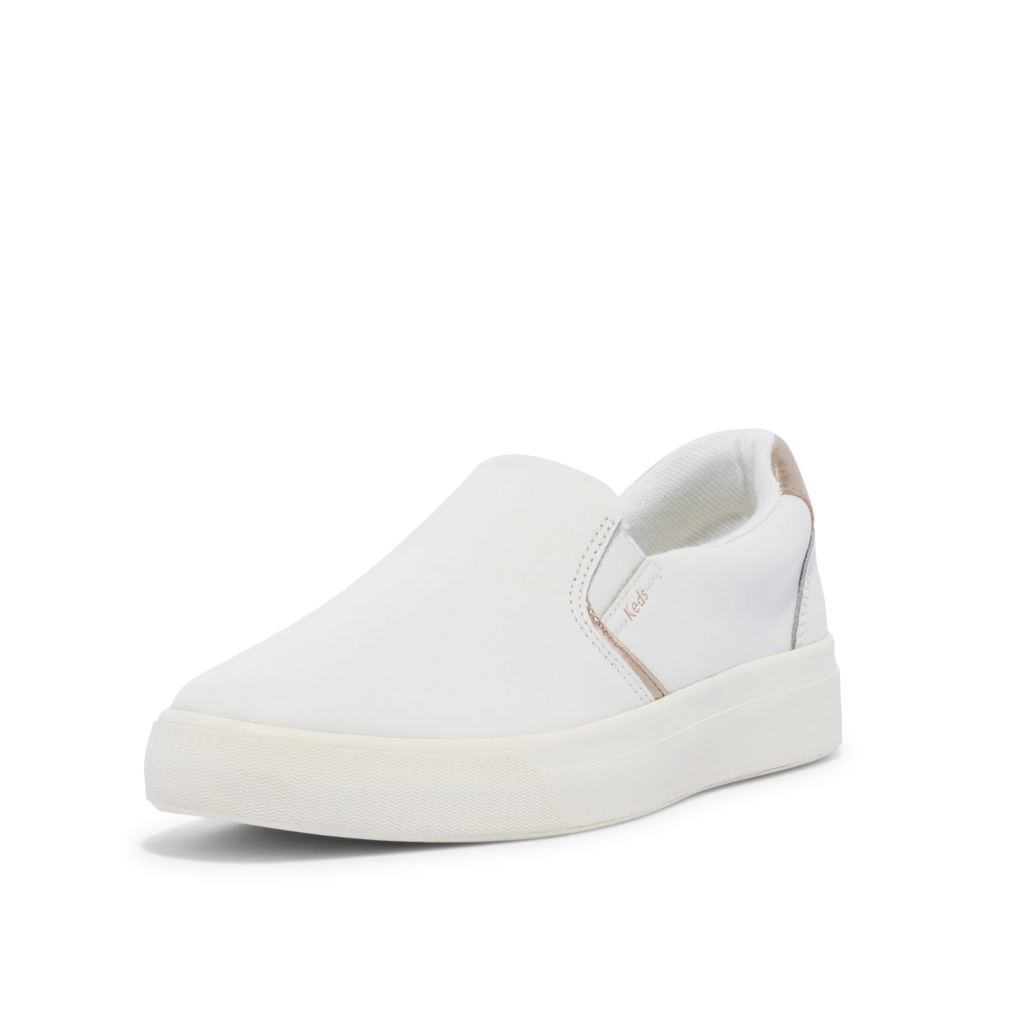 Keds Women's Pursuit Leather Slip-On Sneaker - Egret/Champagne - Softerra Footbed, Modern Court