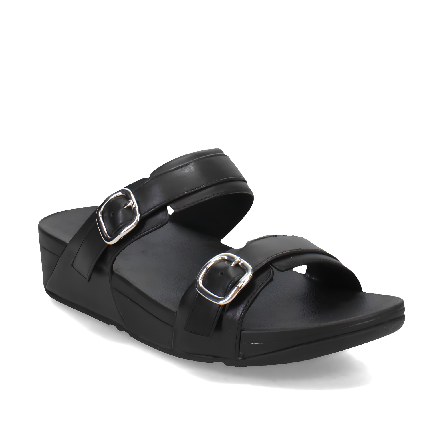 FitFlop Women's Lulu Adjustable Buckle Leather Slide Sandal, All Black