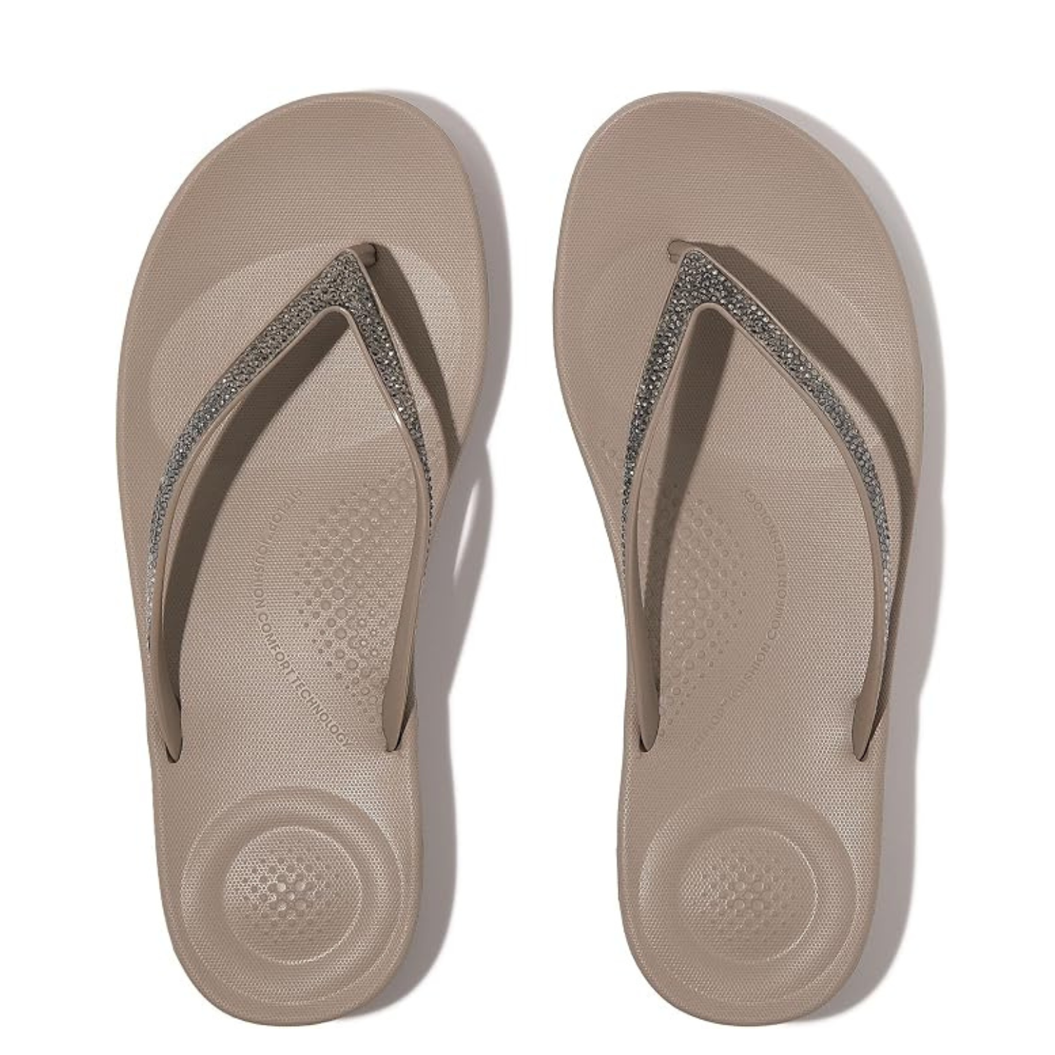 FitFlop Women's iQushion Ombre Sparkle Flip-Flops - On Taupe / Pewter - Ergonomic Cushioned Sandal