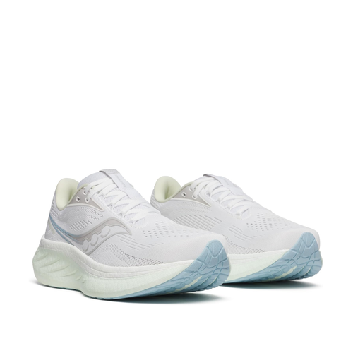 Saucony Women's Ride 18 Running Shoe - White/Lettuce - PWRRUN+ Cushioning, Neutral Daily Trainer