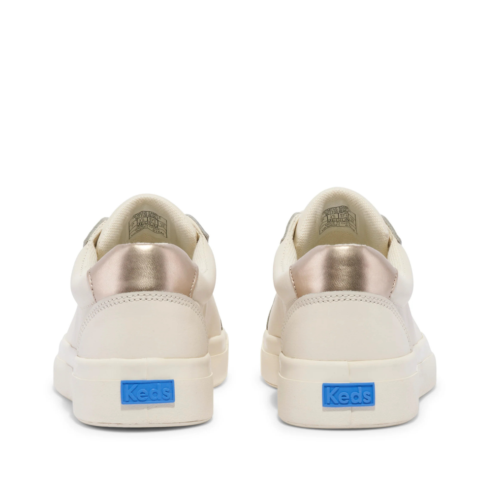 Keds Women's Pursuit Leather Lace-Up Sneaker - Egret/Champagne - Softerra Footbed, Modern Court