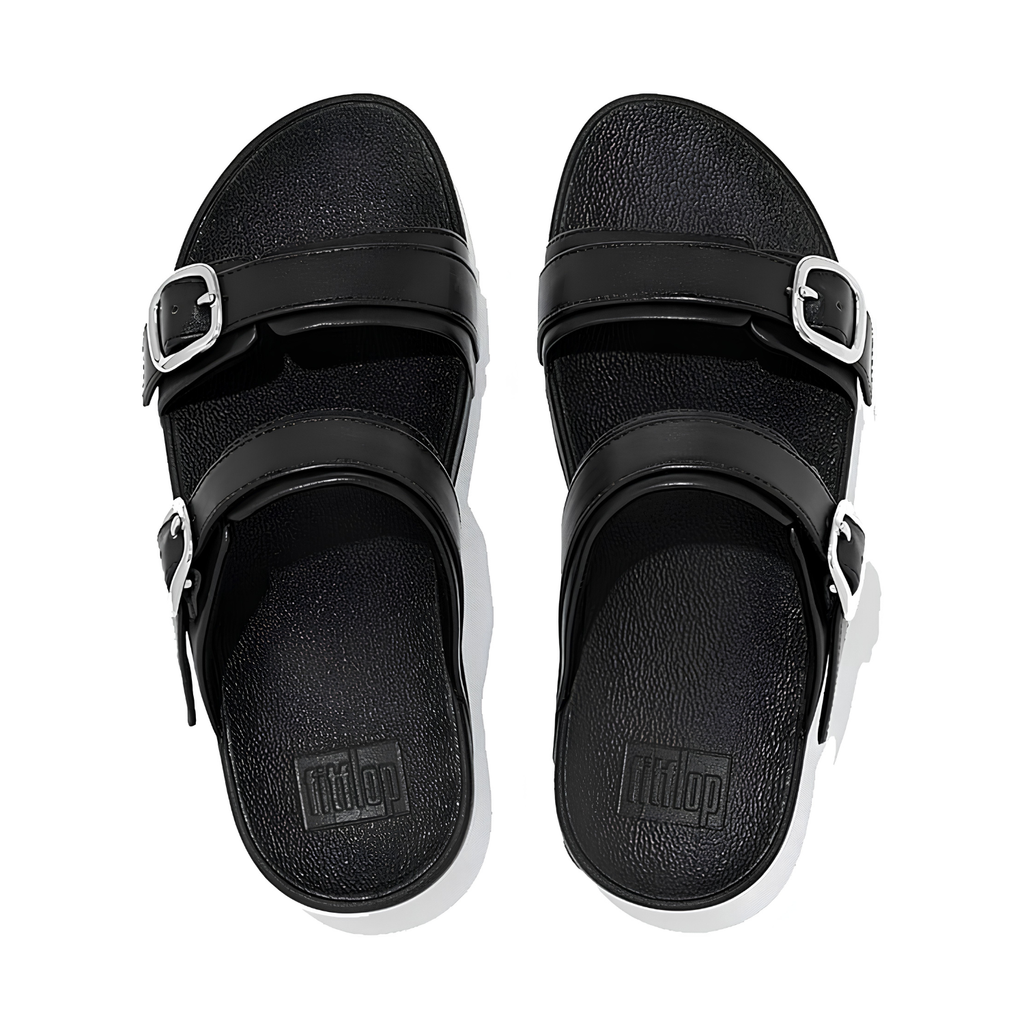 FitFlop Women's Lulu Adjustable Buckle Leather Slide Sandal, All Black