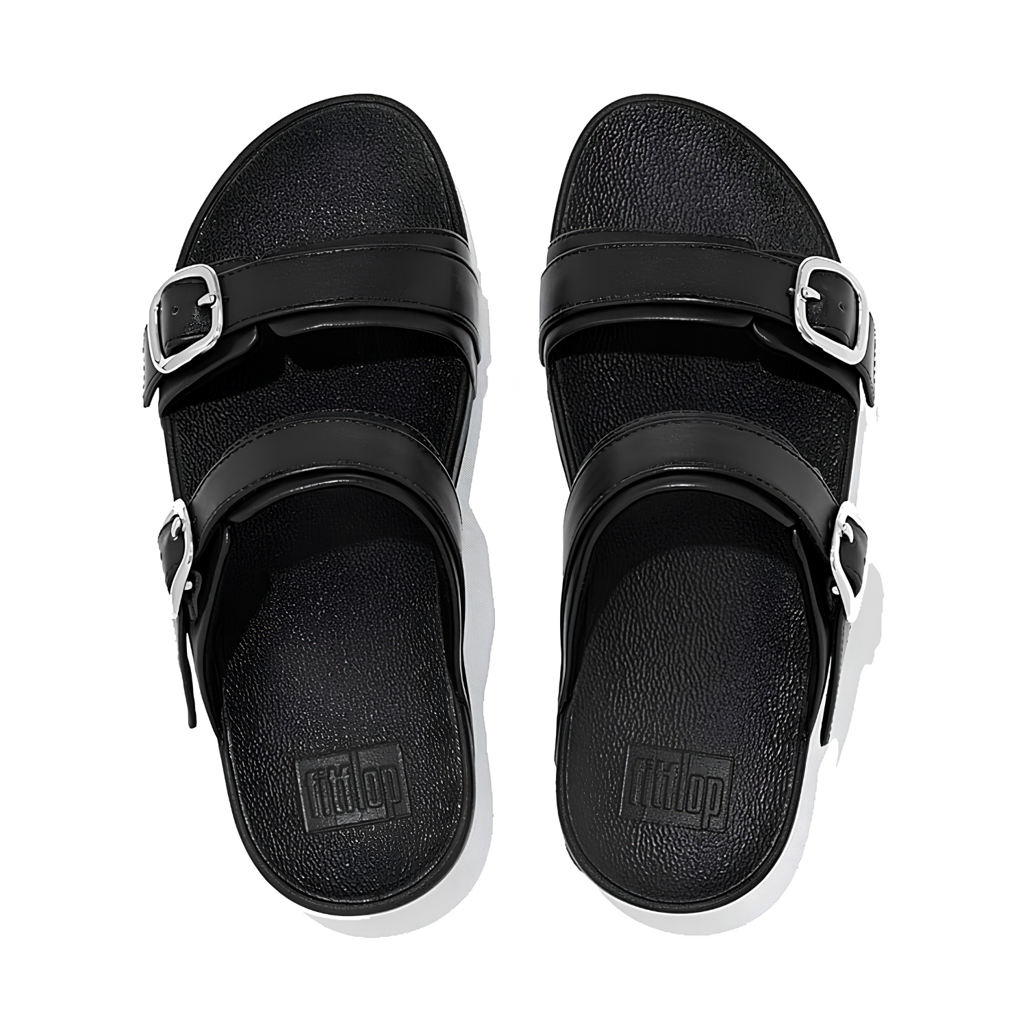 FitFlop Women's Lulu Adjustable Buckle Leather Slide Sandal, All Black