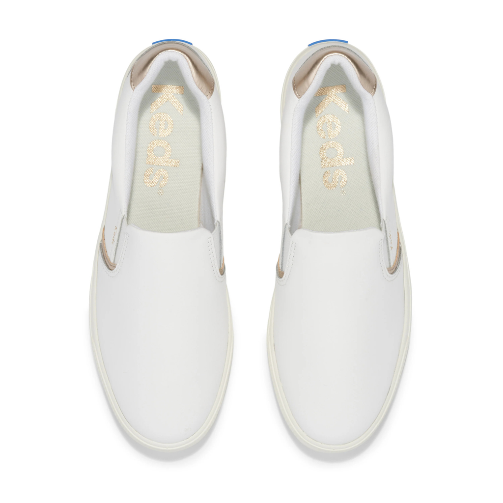 Keds Women's Pursuit Leather Slip-On Sneaker - Egret/Champagne - Softerra Footbed, Modern Court