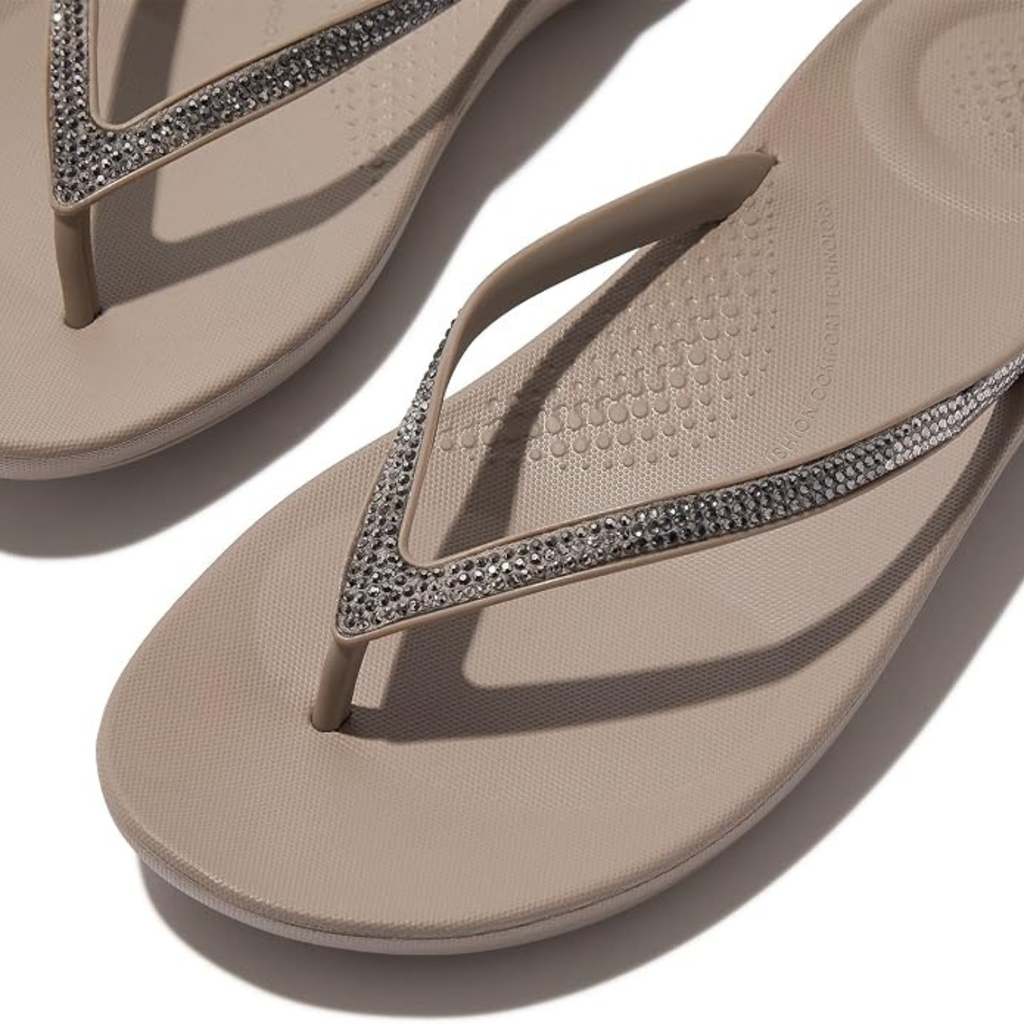 FitFlop Women's iQushion Ombre Sparkle Flip-Flops - On Taupe / Pewter - Ergonomic Cushioned Sandal