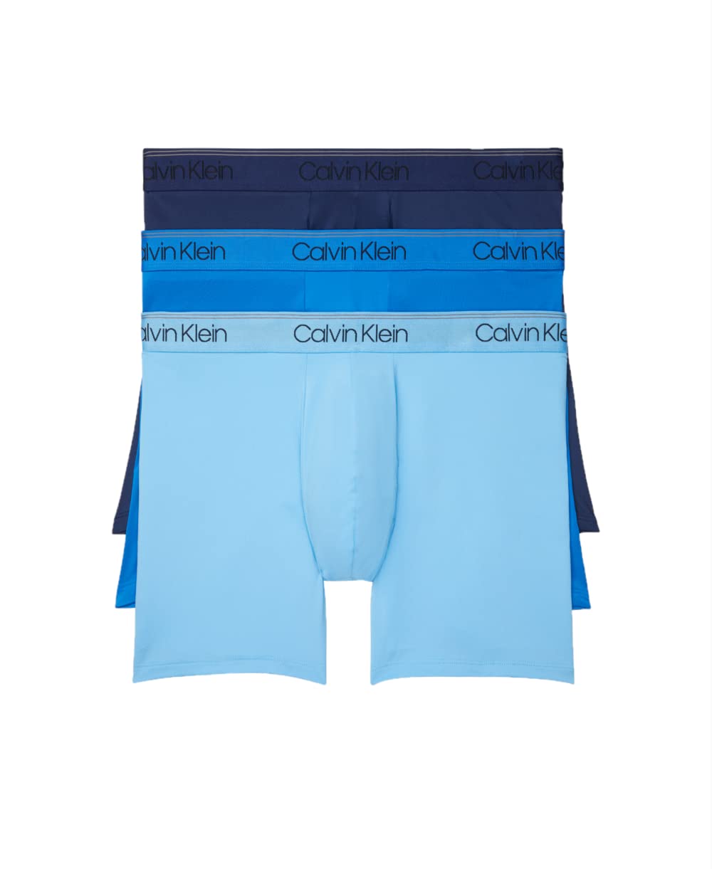 Calvin Klein Mens Micro Stretch 3-Pack Boxer Brief, New Navy, Artesian Blue, Blue Paradise