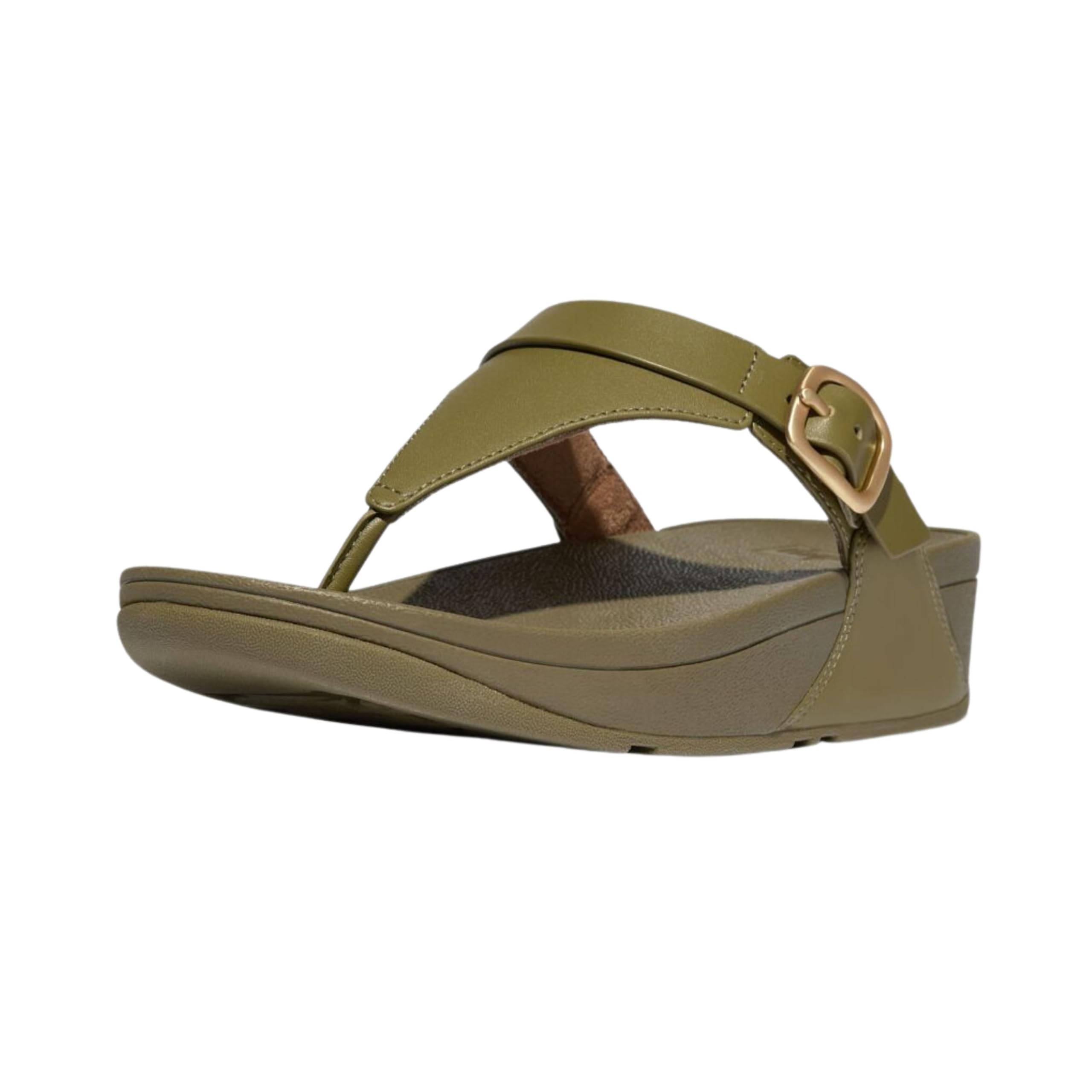 Fitflop Women’s Lulu Adjustable Leather Toe-Post Sandals Camo-Green