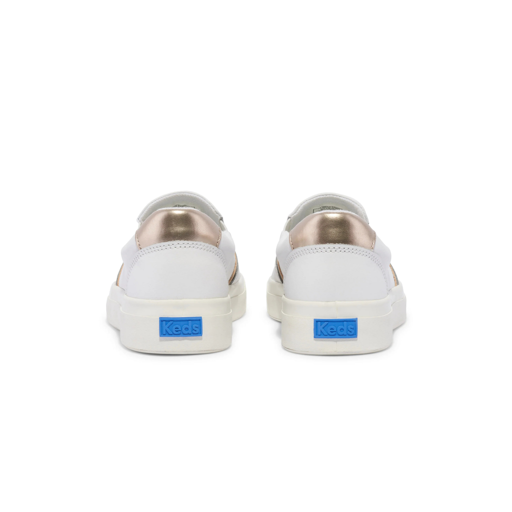 Keds Women's Pursuit Leather Slip-On Sneaker - Egret/Champagne - Softerra Footbed, Modern Court
