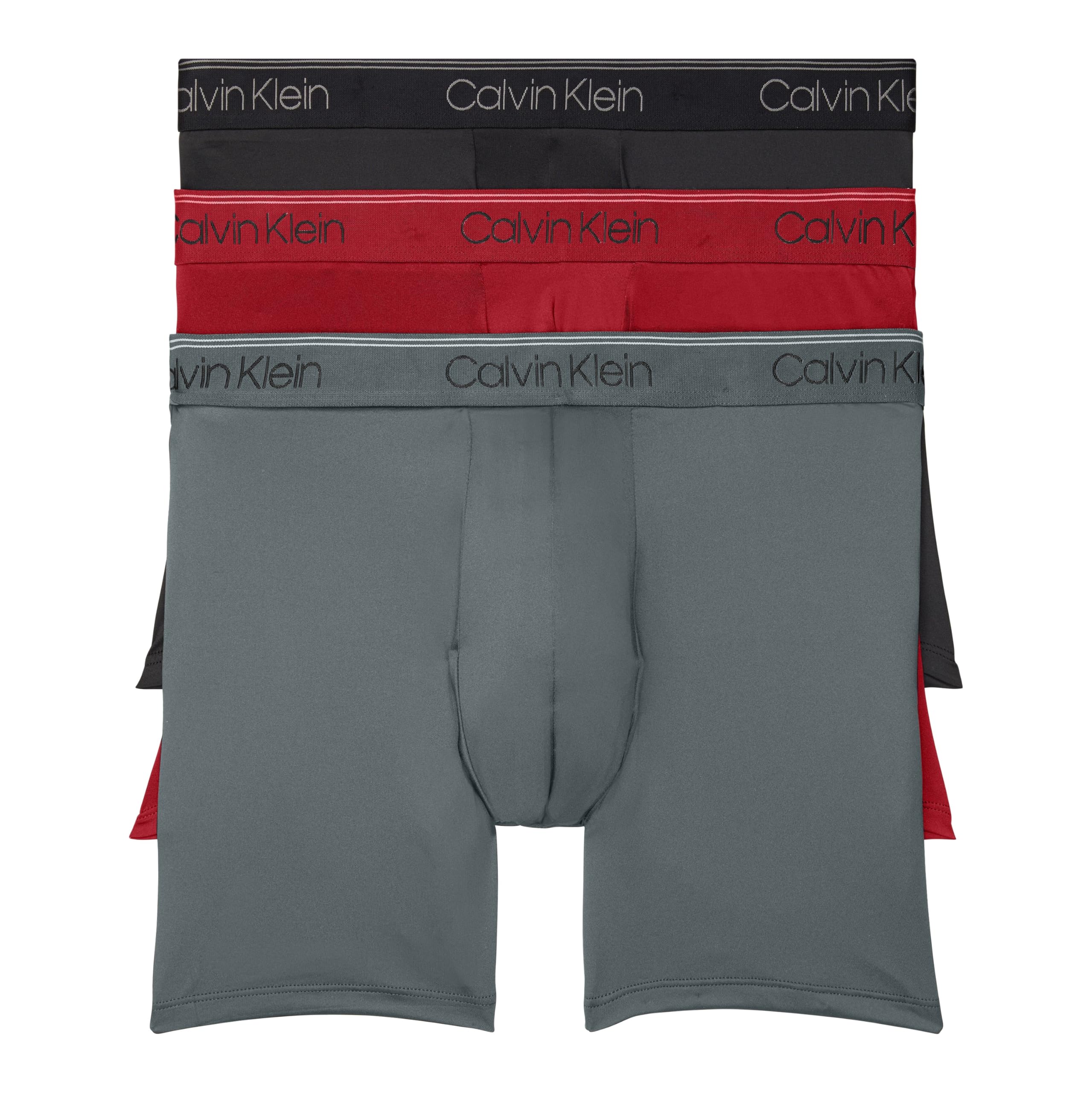 Calvin Klein Mens Micro Stretch 3-Pack Boxer Brief, Black, RED, Convoy
