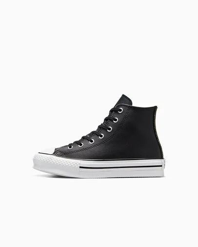 Converse Little Kids Chuck Taylor All Star EVA Lift Leather Platform, Black/Natural Ivory/White