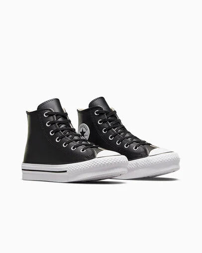 Converse Little Kids Chuck Taylor All Star EVA Lift Leather Platform, Black/Natural Ivory/White