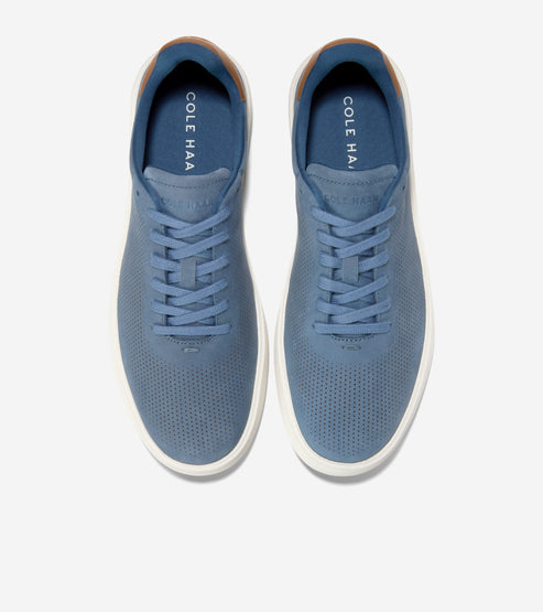 Cole Haan Mens Grand Crosscourt Daily Laser Sneakers, China Blue Nubuck / Golden Toffee / Ivory