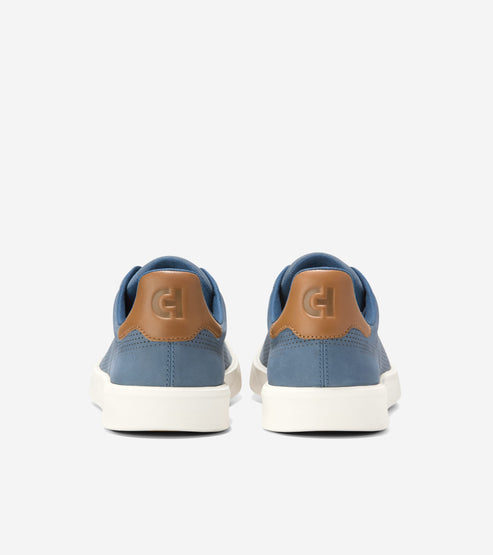 Cole Haan Mens Grand Crosscourt Daily Laser Sneakers, China Blue Nubuck / Golden Toffee / Ivory