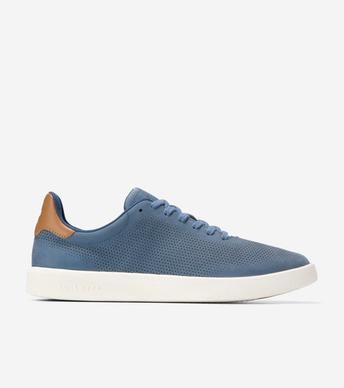 Cole Haan Mens Grand Crosscourt Daily Laser Sneakers, China Blue Nubuck / Golden Toffee / Ivory