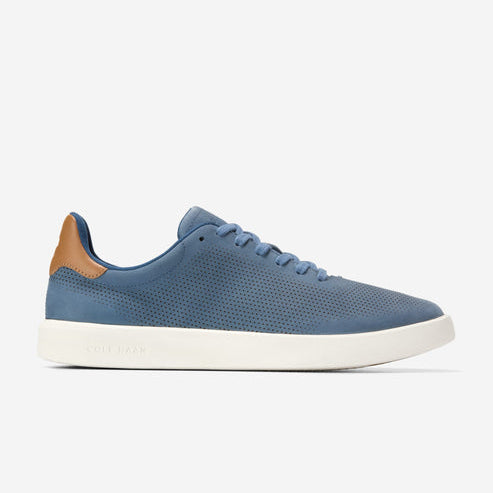 Cole Haan Mens Grand Crosscourt Daily Laser Sneakers, China Blue Nubuck / Golden Toffee / Ivory
