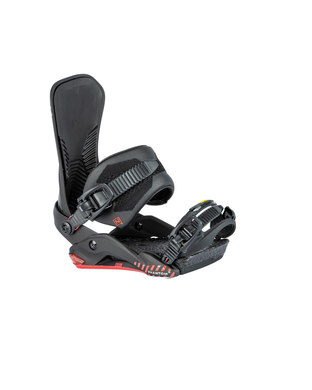 Nitro Phantom+ Men's Snowboard Bindings, Ultra Black and red
