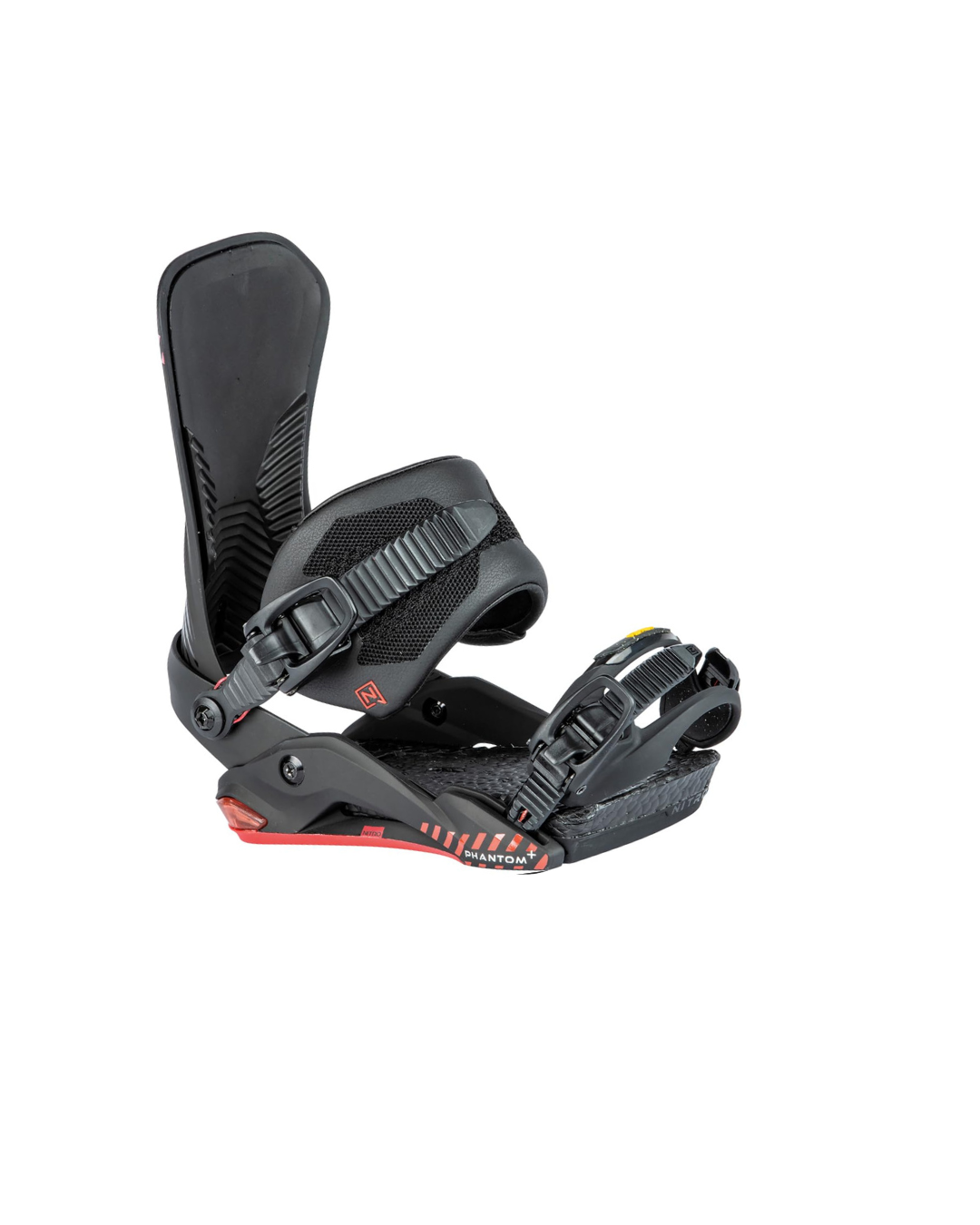 Nitro Phantom+ Men's Snowboard Bindings, Ultra Black and red