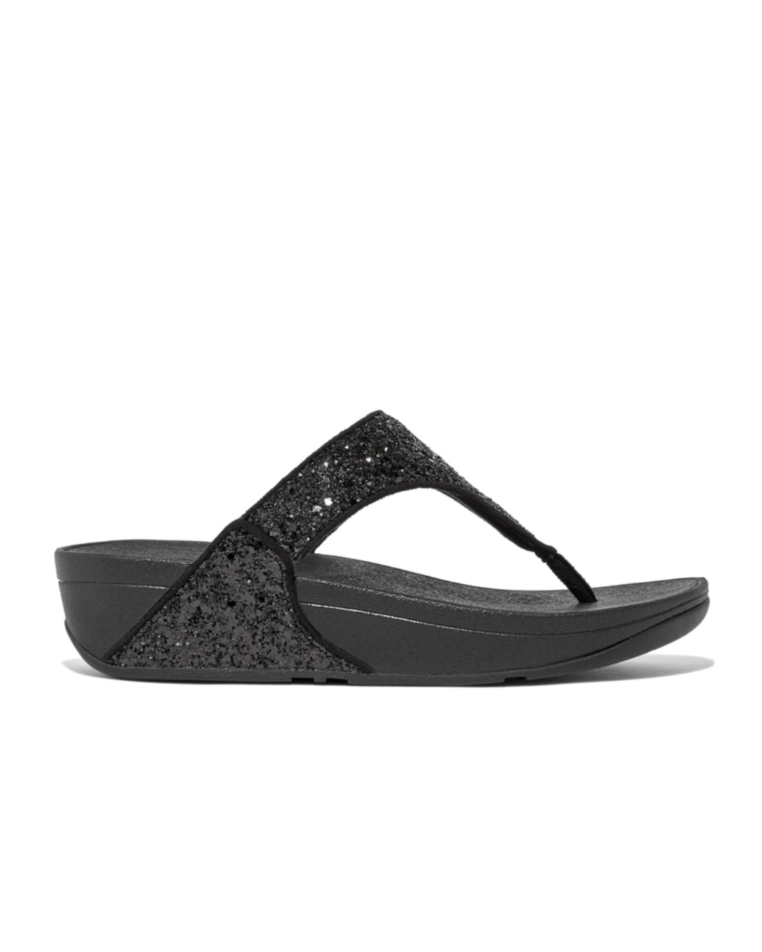 FitFlop Women's LULU Glitter Toe-Post Sandal, Black Glitter