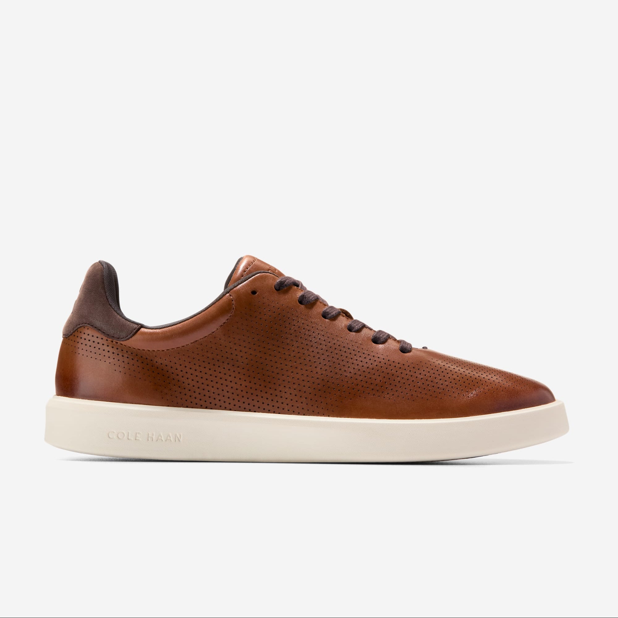 Cole Haan Mens Grand Crosscourt Daily Laser Sneakers, British Tan / Dk Chocolate / Ivory