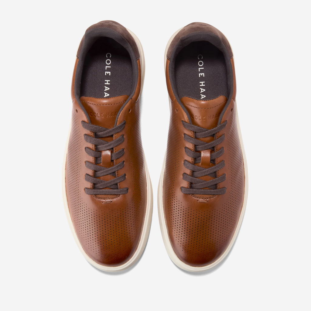 Cole Haan Mens Grand Crosscourt Daily Laser Sneakers, British Tan / Dk Chocolate / Ivory